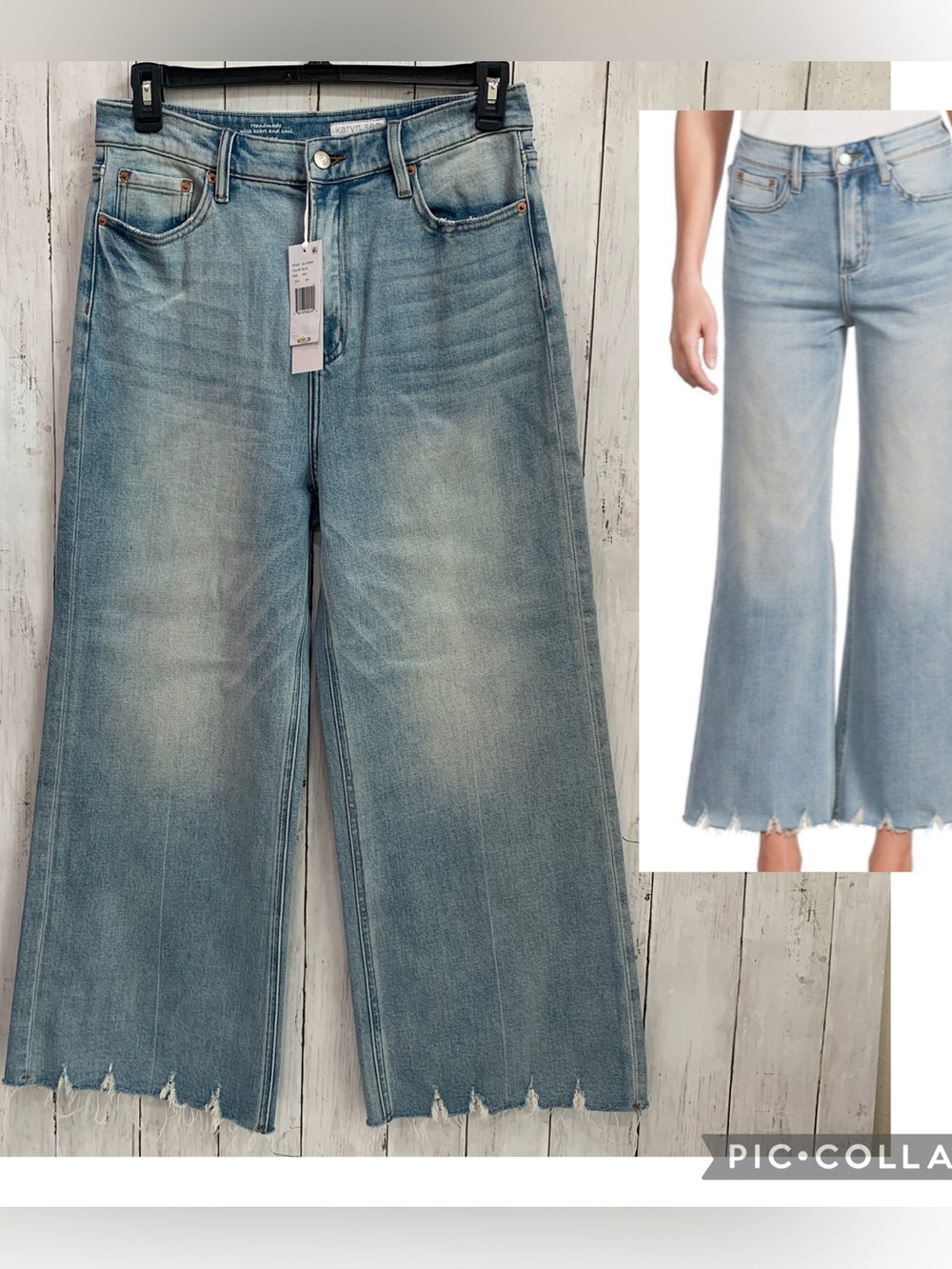 Karyn Seo Women's Perry Jeans Size 12/31 Denim Vintage Blue Wide Leg Distressed